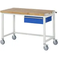 RAU Werkbank serie 8000, verrijdbaar, met hangende schuiflade, B 1250 x D 700 x H 880 mm