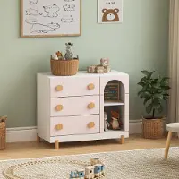 En.casa Kindercommode Vaarentaa met 3 lades 2 open vakken 79x41x66 cm roze []
