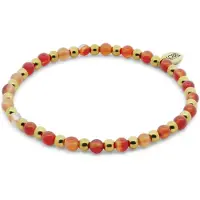 CO88 Collection 8CB-91465 – Dames Armband – Kralen Armband – Robijn – Goudkleurig Staal – Rekbaar – Cadeau voor Vrouwen