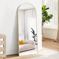 Famanu – Grote staande spiegel van 165 x 60 cm, gebogen volledige lengte in goud, elegante vloer- en wandspiegel voor woonkamer, slaapkamer en entree