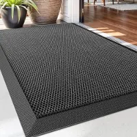 Famanu – Antislip deurmat 60 x 90 cm, laag profiel, wasbare binnen- en buitendeurmatten voor entree, terras en tuin, donkergrijs