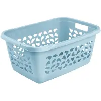 Famanu – Wasmand met luchtdoorlatend decor, 52 liter, kleur Nordic Blue, ideaal voor het organiseren van wasgoed