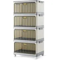 Famanu – Opvouwbare opbergbakken met 4 lagen en wielen, 21,7L per laag, stapelbare containers met deksel