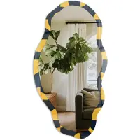 Tulup Geometrisch Patroon Spiegel - Geel Rechthoekige Spiegel Voor Interieur - Organische Spiegel - Kantoor, Woonkamer, Hal - Geometrisch - 45x90 cm - Totale afmeting 52x97 cm