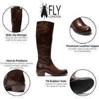 Fly london Dames bruine leren lange rijlaarzen met hoge hakken - MISTRY