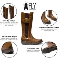 Fly london Dames beige leren kniehoge lange laarzen - SOIF361