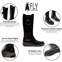 Fly london Dames Zwarte Leren Kniehoge Lange Laarzen - SOIF361