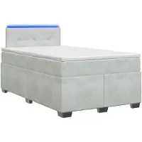 vidaXL Boxspringbed met matras en LED-verlichting, lichtgrijs, 120 x 190 cm, fluweel