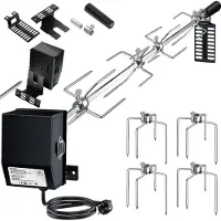 Kesser Roestvrijstalen grillspies, 107 cm, geschikt voor Weber Spirit gasgrill met 4 x vleespennen, BBQ vleesklemmen, handvat en motor, elektrische draaispit, 220 V - 240 V, zwart