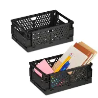 Famanu – Vouwkrat set van 2, kleine opbergbox, inklapbaar en stapelbaar, : 10 x 25 x 26,5 cm, kunststof, zwart