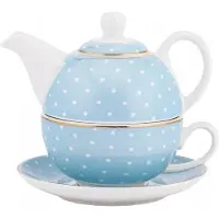 Altomdesign Theepot met Kopje Set - Blauw Porselein voor 1 Persoon - Cadeau