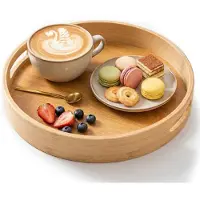 Famanu - Houten bamboe dienblad met handgrepen, decoratief en verhoogd, voor levensmiddelen, koffie, wijn, thee, fruit (25 x 25 x 5 cm)
