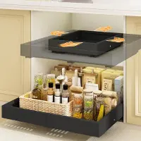 Famanu – Telescooplade set van 2 stuks, uitschuifbare keukenlade, metalen kastlade-organizer, breedte 32–53 cm, diepte 41,5–61 cm, zwart