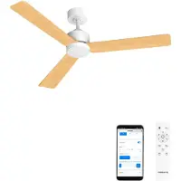 Create - Stille plafondventilator 40W met licht - Wit / Licht hout - Ø132cm - WIFI + Afstandsbediening - WIND MODERN