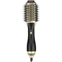 MODFU Krulborstel Hot Air Brush 2-in-1 – 1000W Snel Drogen – Stil & Compact – Geschikt voor Lang Haar – Zwart/Goud