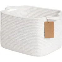 Famanu – Katoenen opbergmand, kleine wasmand, 33 x 25 x 22,5 cm, wit, ideaal voor woonkamer, kinderkamer en badkamer, lege cadeaumand