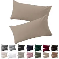 Famanu – Set van 2 kussenslopen van 40 x 70 cm, beige hoofdkussenslopen van 100% microvezel, resistent en hypoallergeen met ritssluiting