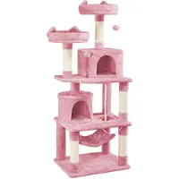 Markenlos – XL krabpaal voor katten met 2 huisjes en 2 platforms, 158 cm hoog, stabiel sisal kattenmeubel, roze, ideaal voor het krabben en spelen