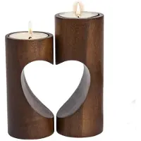 Famanu – Kandelaar van hout, donker hout, set van 2 stuks, perfect voor sfeervolle verlichting