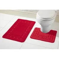 Famanu – Set van 2 badmatten en wc-contourmat in rood, antislip kunststof, badmat 50 x 80 cm en pedestal mat 50 x 50 cm, ideaal voor badkamer