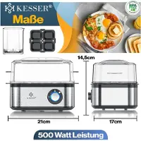 Kesser Eierkoker electrisch voor 8 Eieren | Elektrische Eierkoker 500W van roestvrij staal met Timer en Maatbeker, kom voor omelet & Eierhouder BPA-vrij - Zwart / Zilver