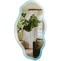 Tulup Hemelse Droom Spiegel - Blauw Stijlvolle Wandspiegel - Organische Spiegel - Slaapkamer, Woonkamer, Kantoor - Boho - 45x90 cm - Totale afmeting 52x97 cm