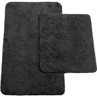 Famanu – Badmatten set van 2, bestaande uit badmatten van ca. 50/80 cm en wc-mat van ca. 45/50 cm, zwart