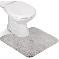 Famanu – Antislip hoogpolige badmat van microvezels, machinewasbaar en waterabsorberend, voor badkuip, douche en badkamer (U - 50x50 cm, Lichtgrijs