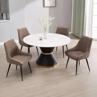 Laura Eetkamerstoelen Set van 4 57x51x85 cm Bruin – Luxe Chenille Stoelen met Armleuningen, Ergonomische Rugleuning, Stalen Poten, Moderne Keuken- & Woonkamerstoelen –
