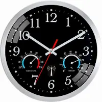 Unyqoos Stille radiogestuurde wandklok met temperatuur- en vochtigheidsweergave, zwart, 25 cm