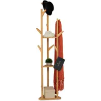 Famanu – Staande kapstok in driehoekig ontwerp met 9 haken, bamboe met 2 planken, HxBxD: 168,5 x 47 x 47 cm, garderoberek in naturel