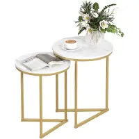 HOMCOM Side Table-MDF, Stahl-45B x 45T x 55H cm-Gold