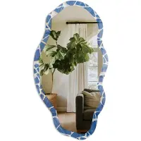 Tulup Blauw Mozaïek Spiegel - Blauw Rechthoekige Spiegel Voor Interieur - Organische Spiegel - Woonkamer, Kantoor - Klassiek - 45x90 cm - Totale afmeting 52x97 cm