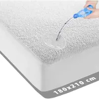 Famanu – Waterdichte matrasbeschermer 180x210x30 cm, molton hoeslaken van badstof, antibacterieel met rondom elastiek, ideaal voor incontinentie