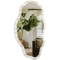Tulup Verticale Lijnen Spiegel - Beige Strakke Rechthoekige Spiegel - Organische Spiegel - Woonkamer, Kantoor, Hal - Rustiek - 45x90 cm - Totale afmeting 52x97 cm