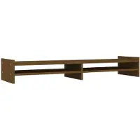 vidaXL Monitorstandaard 100x27x15 cm massief grenenhout honingbruin