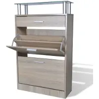 vidaXL Schoenenkast met lade en glazen schap eiken hout online kopen