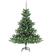 vidaXL Kunstkerstboom Nordmann met LED's en kerstballen 210 cm groen