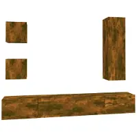DKD Home Decor 5-delige Tv-meubelset bewerkt hout gerookt eikenkleurig