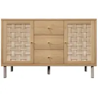 OKWISH Dressoir – Landelijke Opbergkast – 120x40x75 cm – 2 Deuren 3 Lades – Verstelbare Planken – Eikenkleur