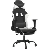 vidaXL Gaming stoel met voetsteun, zwart en wit, kunstleer
