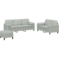 vidaXL 3-delige Loungeset met kussens fluweel lichtgrijs