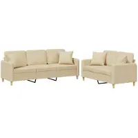 vidaXL 2-delige Loungeset met kussens stof crèmekleurig