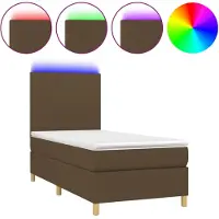 vidaXL Boxspring met matras en LED stof donkerbruin 90x190 cm