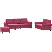 vidaXL 3-delige Loungeset met kussens fluweel wijnrood