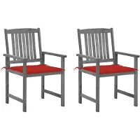 vidaXL Tuinstoelen met kussens, 2 stuks, grijs, massief acaciahout