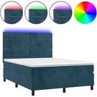 vidaXL Boxspringbed met matras en LED-verlichting, donkerblauw, 140x200 cm, fluweel