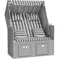 vidaXL Strandstoel met kussens poly rattan en massief hout grijs wit