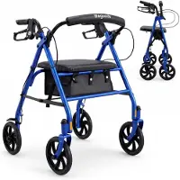 LifeGoods Basic Rollator Lichtgewicht en Opvouwbaar (8,7KG) - Met Zitje en Rugsteun – Voor Binnen en Buiten – Verstelbare Hoogte - Tot 136KG Draagkracht – Blauw