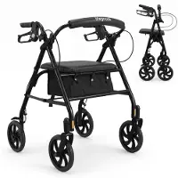 LifeGoods Basic Rollator Lichtgewicht en Opvouwbaar (8,7KG) - Met Zitje en Rugsteun – Voor Binnen en Buiten – Verstelbare Hoogte - Tot 136KG Draagkracht – Zwart